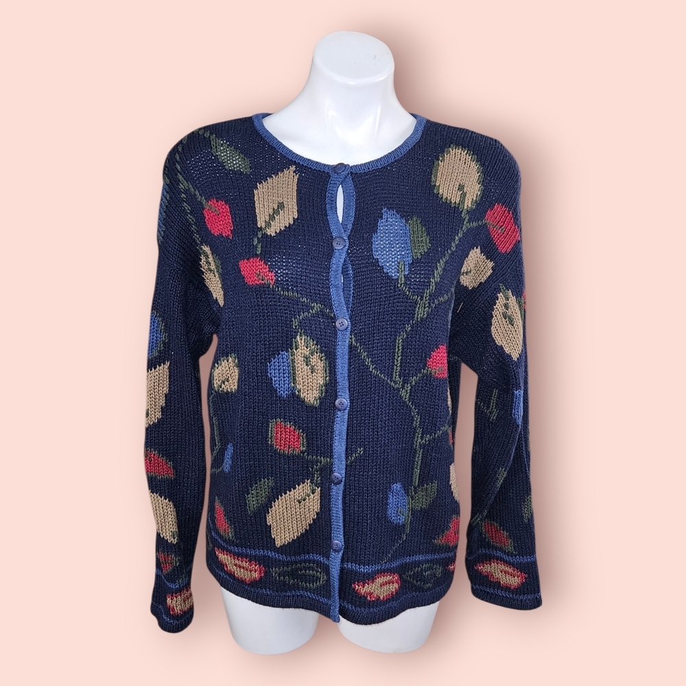 Christopher & Banks Multicolor Leaf Pattern Cardigan